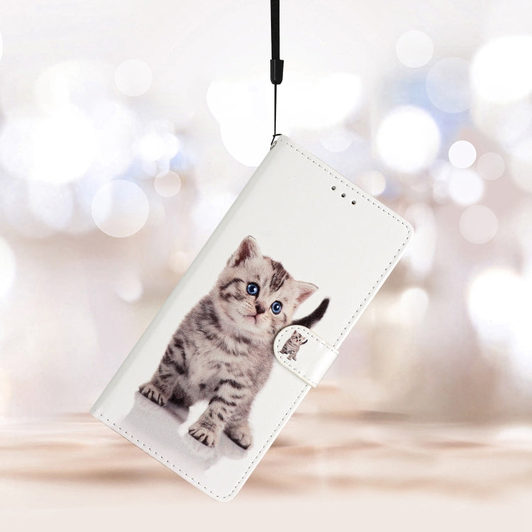 A colorful leather phone case for OPPO A38 featuring a cute Little Tabby Cat design, showcasing its durable material and card slots.