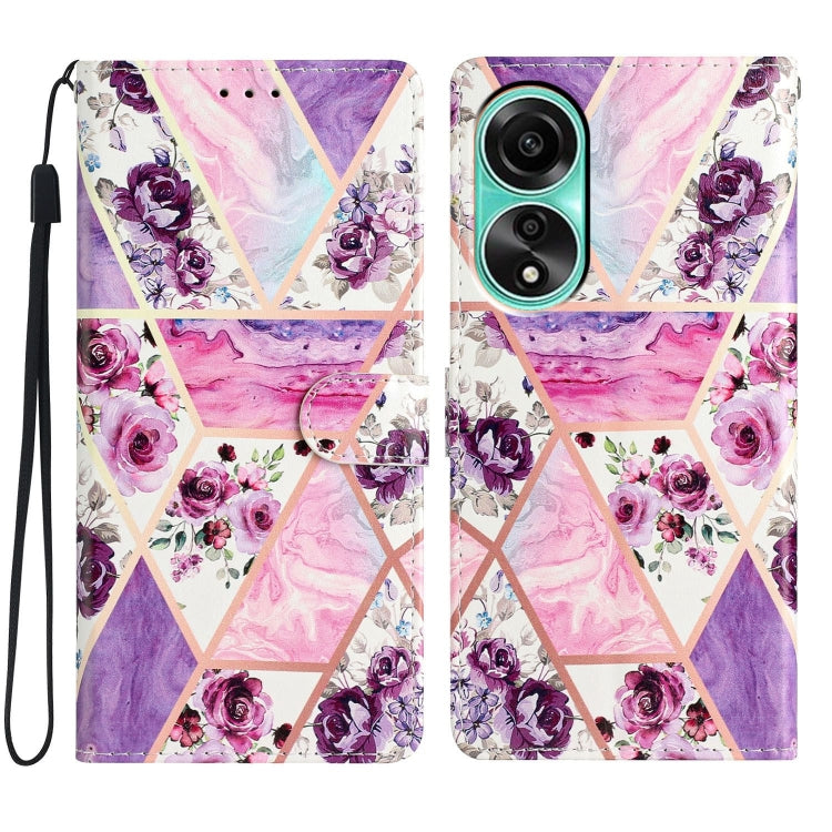 Purple Marble Leather Phone Case for OPPO A38, showcasing its stylish design and functional features.