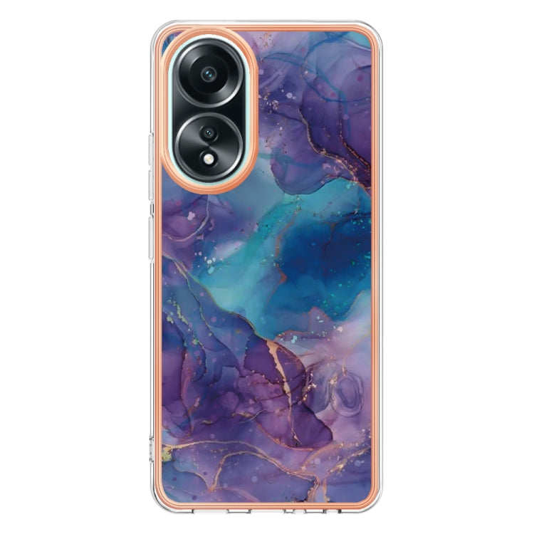 Purple electroplating marble dual-side IMD phone case for OPPO A58 4G, showcasing its stylish design and durable protection.