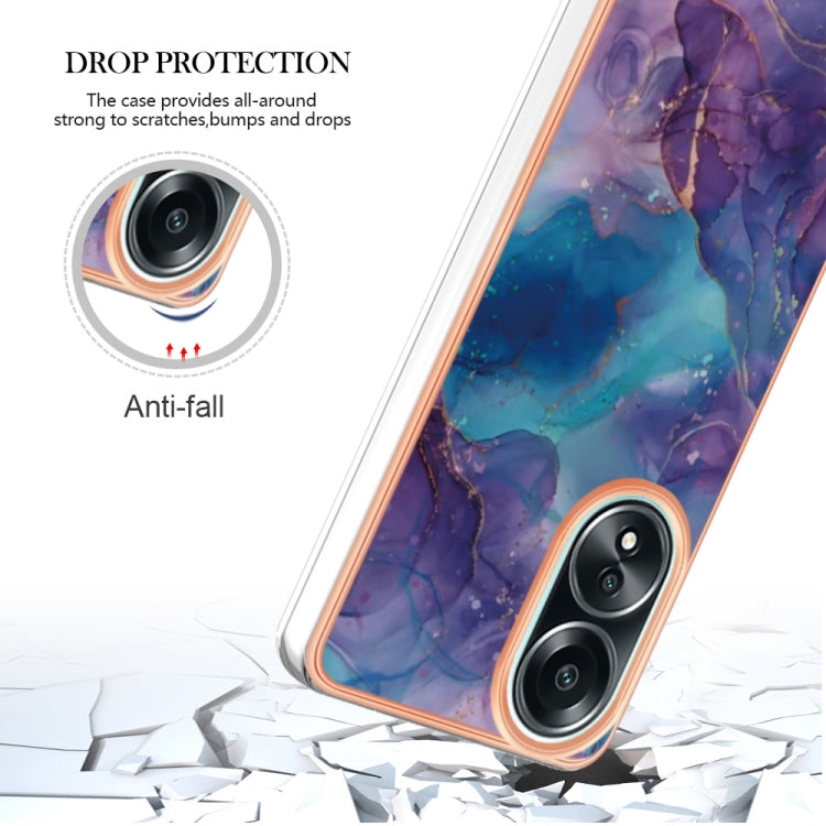 Purple electroplating marble dual-side IMD phone case for OPPO A58 4G, showcasing its stylish design and durable protection.