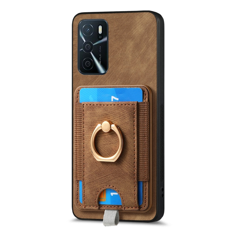 For OPPO A58 5G Retro Splitable Magnetic Card Bag Leather Phone Case showcasing its stylish design and magnetic card wallet feature.