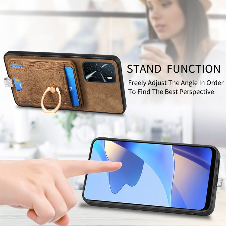 For OPPO A58 5G Retro Splitable Magnetic Card Bag Leather Phone Case showcasing its stylish design and magnetic card wallet feature.