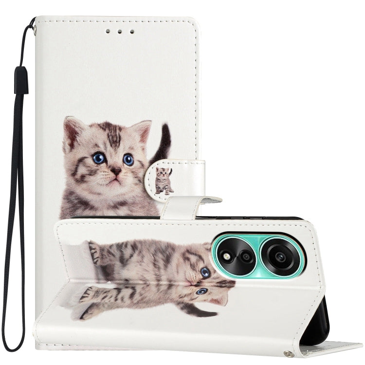 For OPPO A78 4G Colored Drawing Leather Phone Case featuring a cute Little Tabby Cat design, showcasing its stylish and functional features.