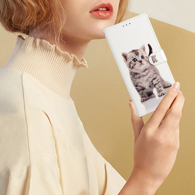 For OPPO A78 4G Colored Drawing Leather Phone Case featuring a cute Little Tabby Cat design, showcasing its stylish and functional features.