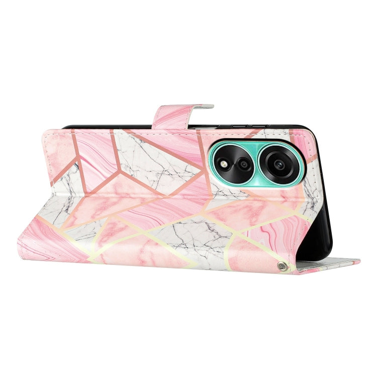 Pink Marble Leather Phone Case for OPPO A78 4G, featuring a stylish design with card slots and a wrist strap.