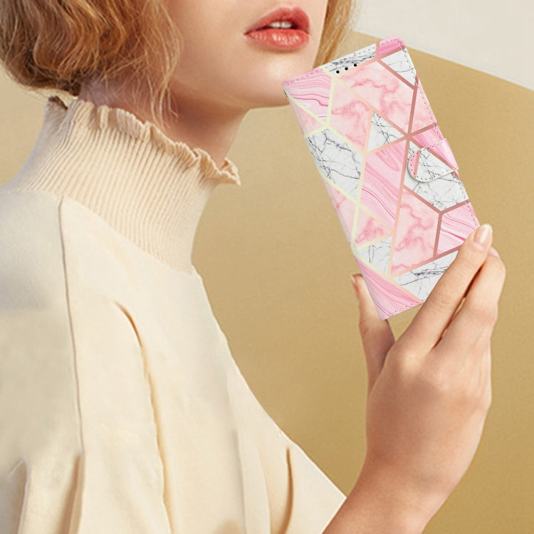 Pink Marble Leather Phone Case for OPPO A78 4G, featuring a stylish design with card slots and a wrist strap.