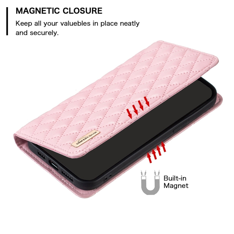 Pink diamond lattice magnetic leather flip phone case for OPPO A98 5G, showcasing its stylish design and protective features.