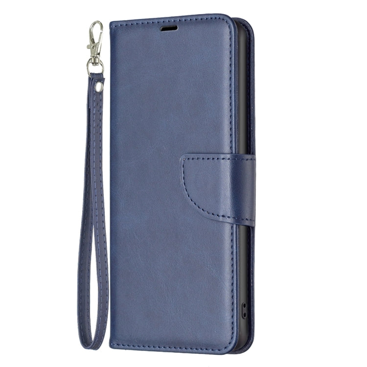 Blue lambskin texture leather phone case for OPPO A98 5G, showcasing its elegant design and functional features.