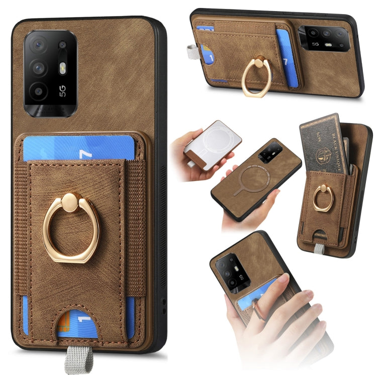 Retro Splitable Magnetic Card Bag Leather Phone Case for OPPO F19 Pro+, showcasing its sleek design and magnetic closure.