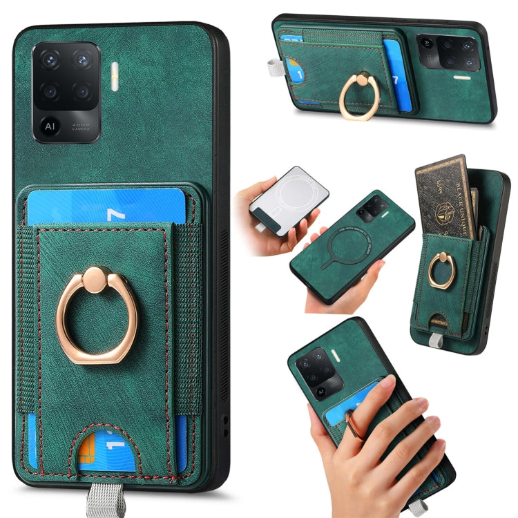 For OPPO F19 Pro Retro Splitable Magnetic Card Bag Leather Phone Case showcasing its stylish design and magnetic card holder.