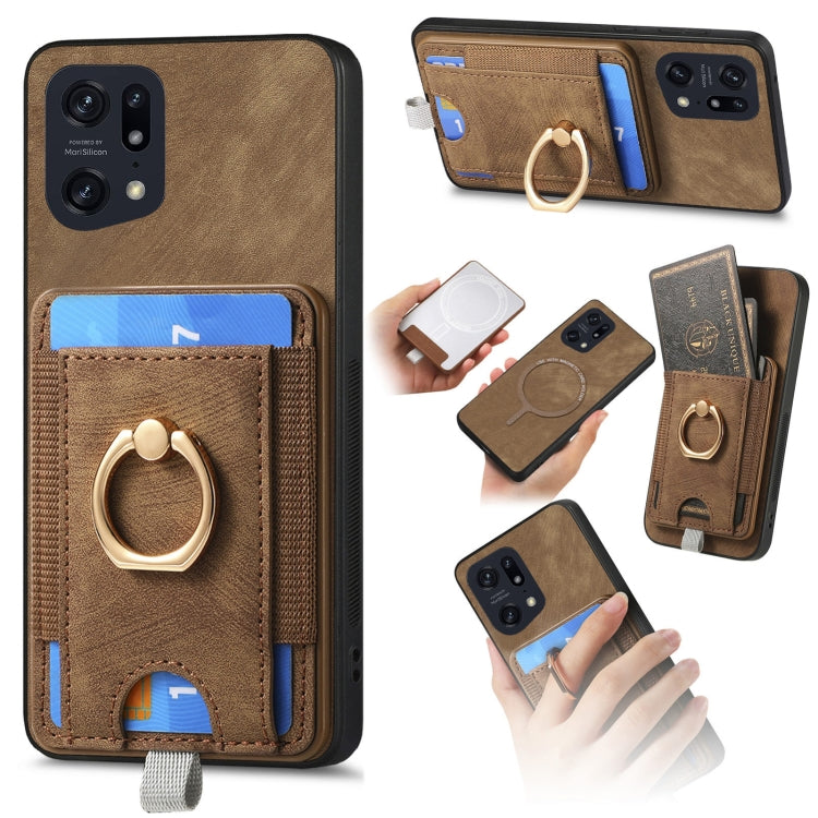 For OPPO Find X5 Pro Retro Splitable Magnetic Card Bag Leather Phone Case showcasing its stylish design and magnetic card holder feature.