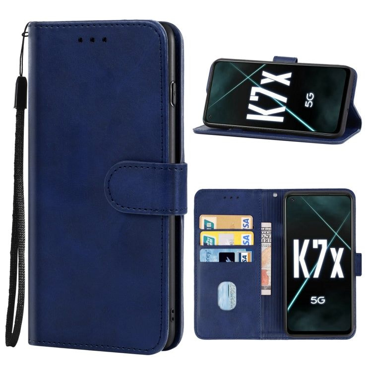 Blue leather phone case for OPPO K7x, showcasing its sleek design and card slots.