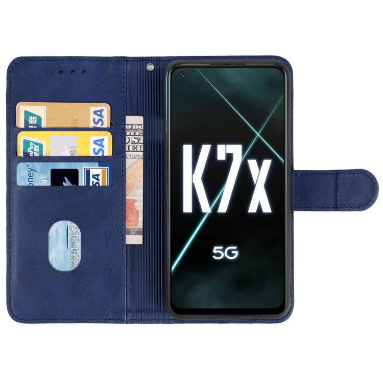 Blue leather phone case for OPPO K7x, showcasing its sleek design and card slots.