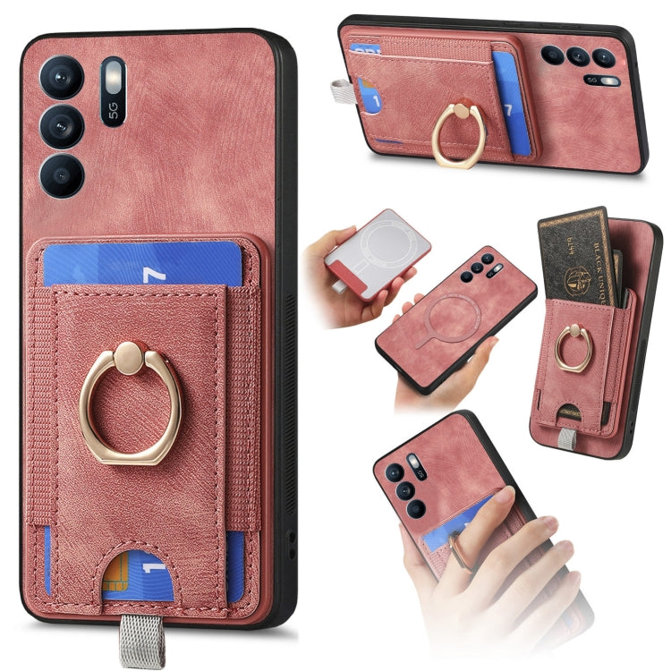 For OPPO Reno6 Z Retro Splitable Magnetic Card Bag Leather Phone Case showcasing its stylish design and magnetic card wallet feature.