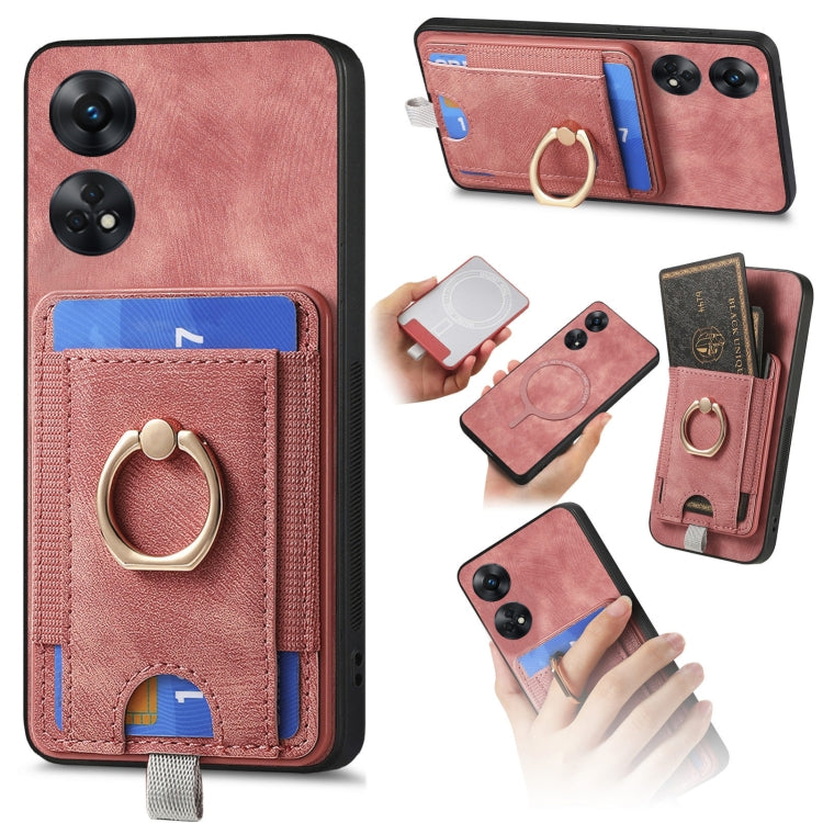 Retro Splitable Magnetic Card Bag Leather Phone Case for OPPO Reno8 T 4G, showcasing its sleek design and magnetic card wallet feature.