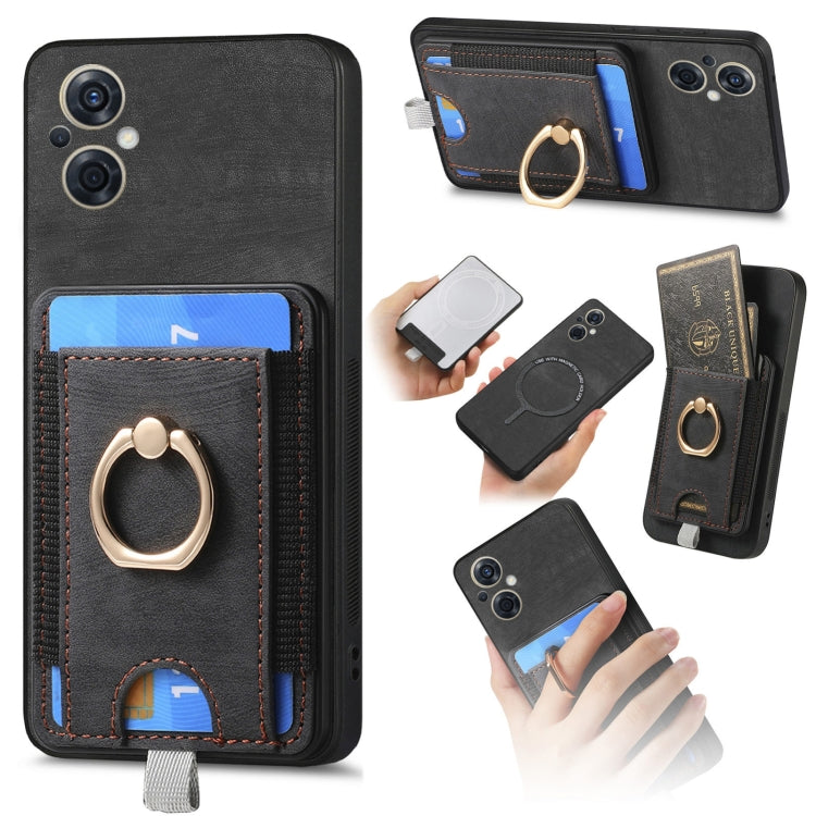 For OPPO Reno8 Z Retro Splitable Magnetic Card Bag Leather Phone Case showcasing its sleek design and magnetic card wallet feature.