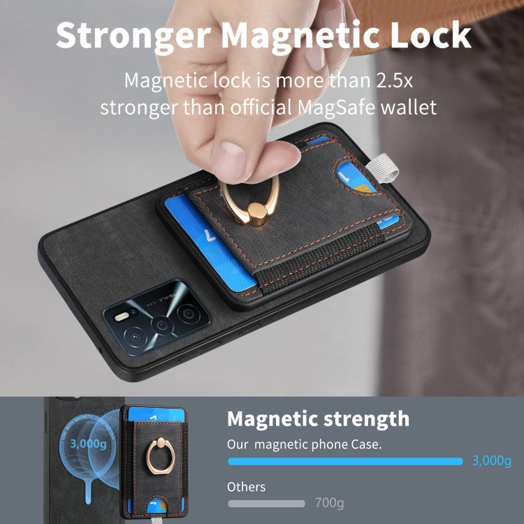 For OPPO Reno8 Z Retro Splitable Magnetic Card Bag Leather Phone Case showcasing its sleek design and magnetic card wallet feature.