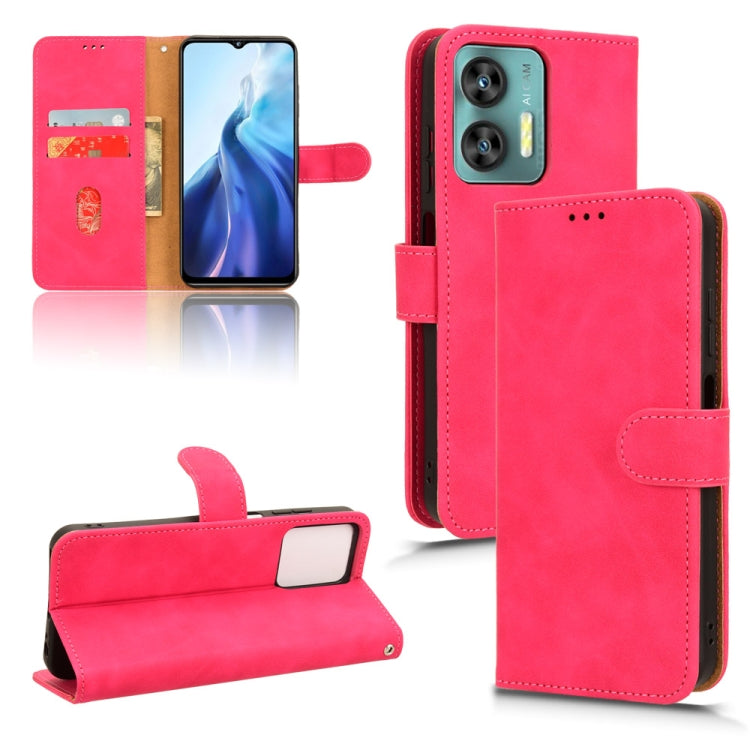 Rose-colored magnetic flip leather phone case for Oukitel C35 and C36, showcasing card slots and a holder design.