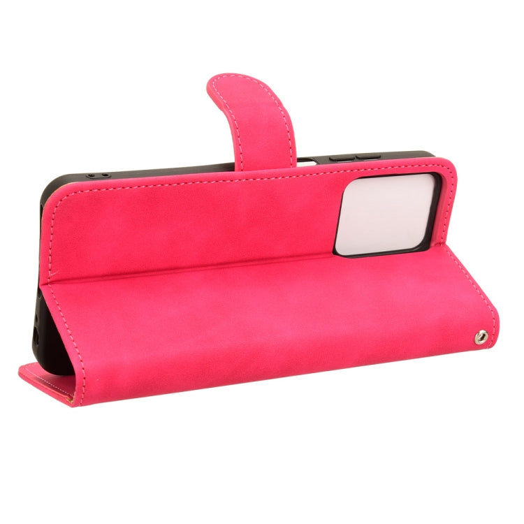 Rose-colored magnetic flip leather phone case for Oukitel C35 and C36, showcasing card slots and a holder design.