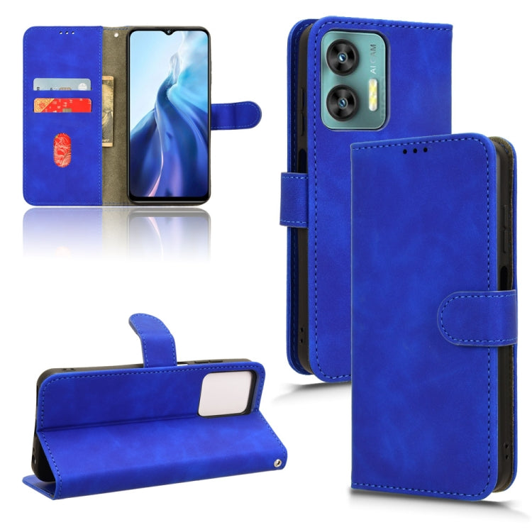 Blue magnetic flip leather phone case for Oukitel C35 and C36, showcasing its sleek design and card slots.