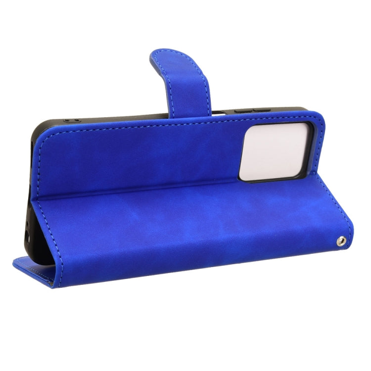 Blue magnetic flip leather phone case for Oukitel C35 and C36, showcasing its sleek design and card slots.