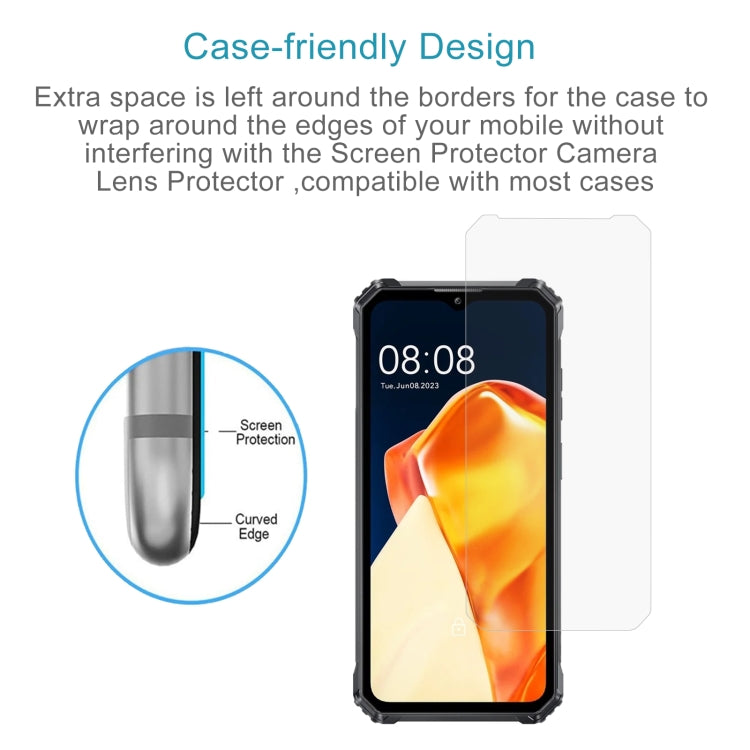 10 pieces of 0.3mm high aluminum tempered glass film for Oukitel WP28, showcasing its clarity and protective features.