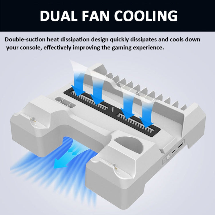 iPlay Dual-seat Charging and Cooling Base for PS5 with dual fans and game card storage slots.