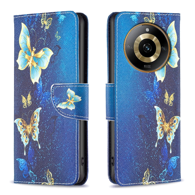 Gold leather phone case designed for Realme 11 4G, featuring a colored drawing pattern for a stylish look.