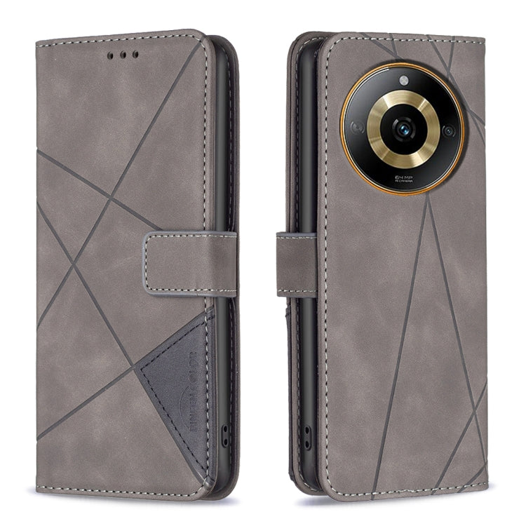 Realme 11 4G Magnetic Buckle Leather Case with Rhombus Texture, showcasing its stylish design and practical features.