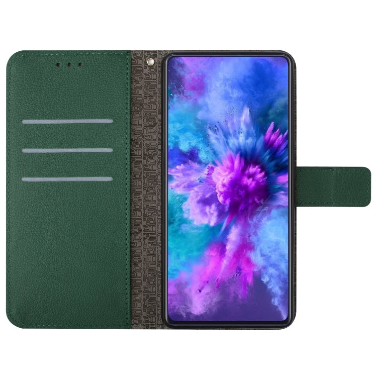 Green leather phone case for Realme 11 5G with rhombic grid texture, showcasing durability and style.