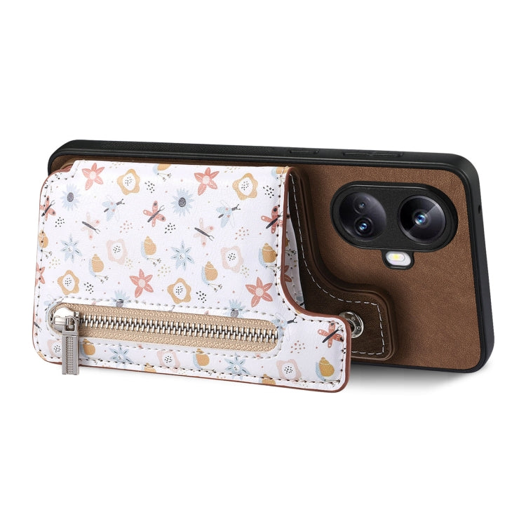 Brown Retro Painted Zipper Wallet Back Phone Case for Realme 9 Pro+, showcasing its stylish design and functional features.