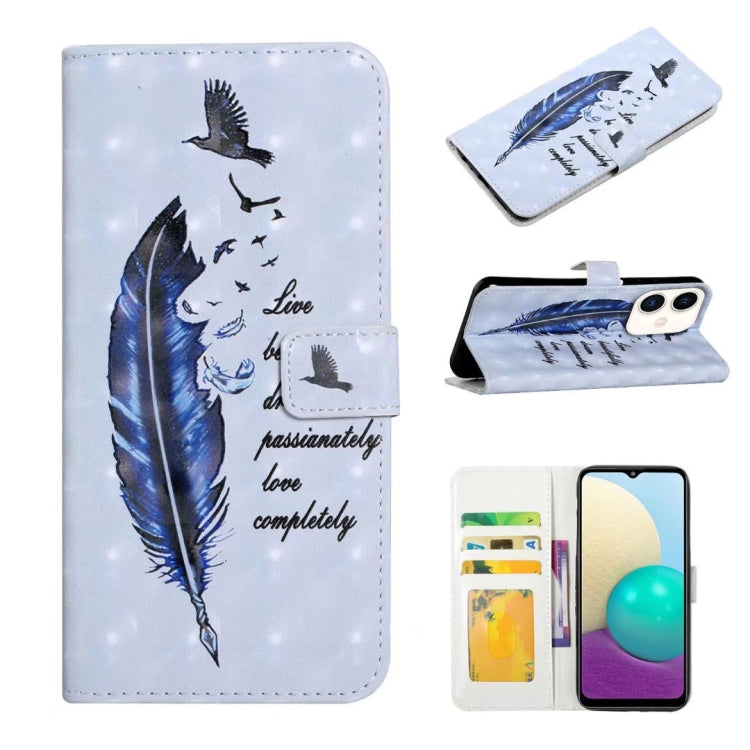 Blue oil embossed leather phone case for Samsung Galaxy A05 with 3D drawing design, showcasing durability and style.