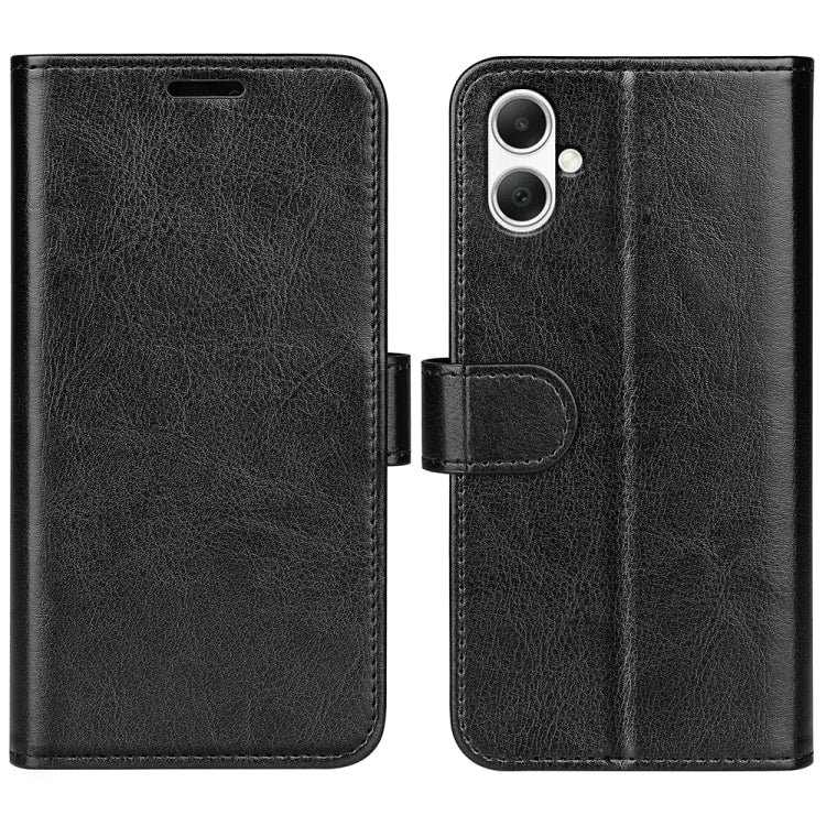 For Samsung Galaxy A05 R64 Texture Horizontal Flip Leather Phone Case in black, showcasing its sleek design and card slot functionality.