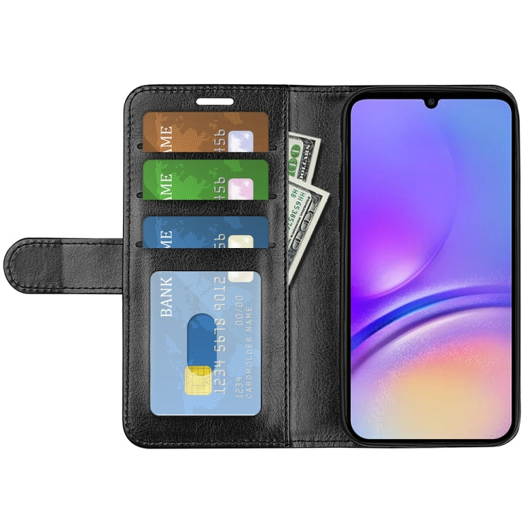 For Samsung Galaxy A05 R64 Texture Horizontal Flip Leather Phone Case in black, showcasing its sleek design and card slot functionality.