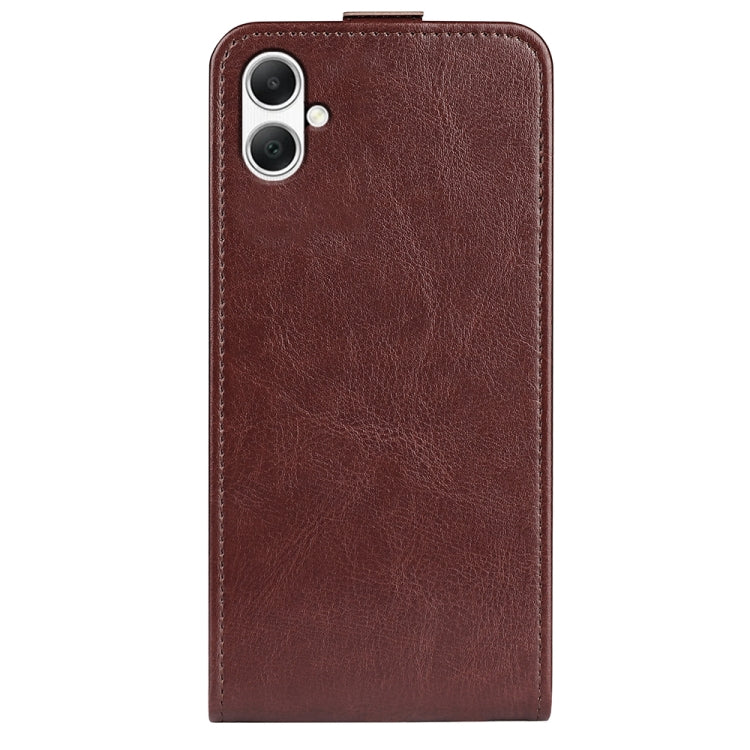 For Samsung Galaxy A05 R64 Texture Vertical Flip Leather Phone Case showcasing its durable PU and TPU material with card slot functionality.