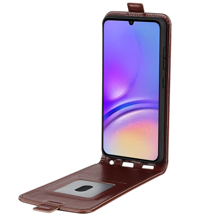 For Samsung Galaxy A05 R64 Texture Vertical Flip Leather Phone Case showcasing its durable PU and TPU material with card slot functionality.