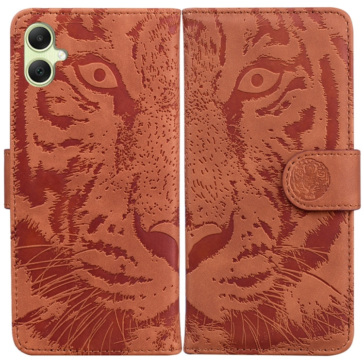 For Samsung Galaxy A05 Tiger Embossing Pattern Flip Leather Phone Case showcasing its stylish design and functional features.