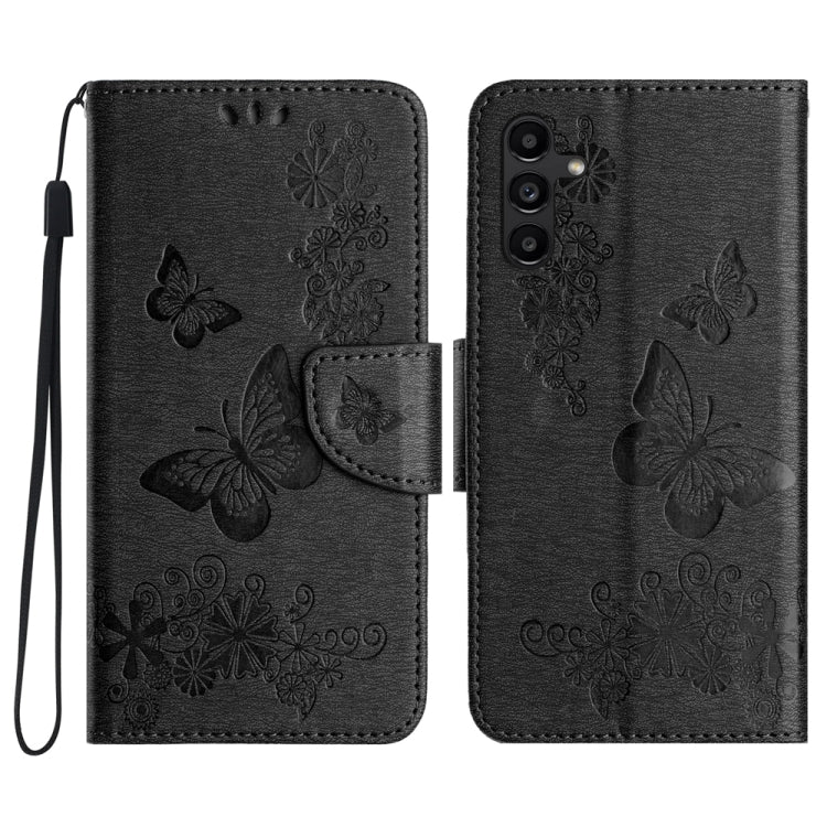 Butterfly Embossed Flip Leather Phone Case for Samsung Galaxy A05s, showcasing its stylish design and functional features.