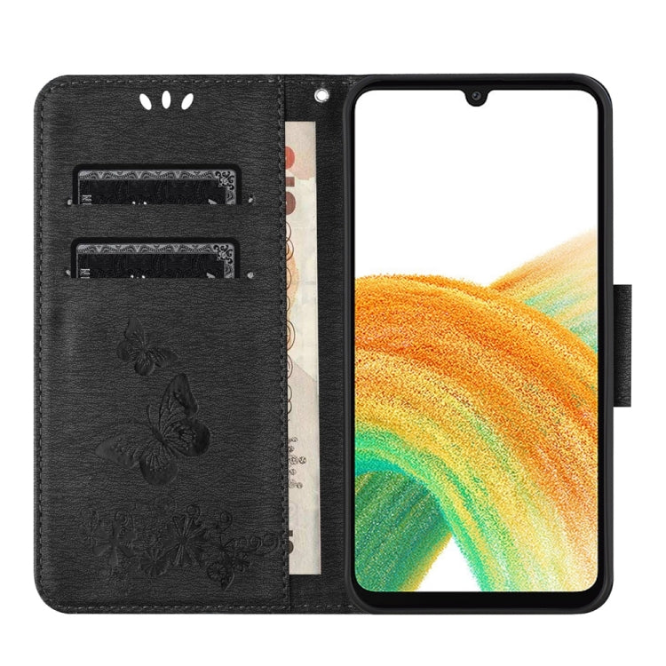 Butterfly Embossed Flip Leather Phone Case for Samsung Galaxy A05s, showcasing its stylish design and functional features.