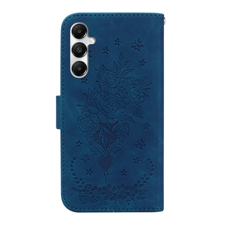 Butterfly Rose Embossed Leather Phone Case for Samsung Galaxy A05s, showcasing its elegant design and practical features.