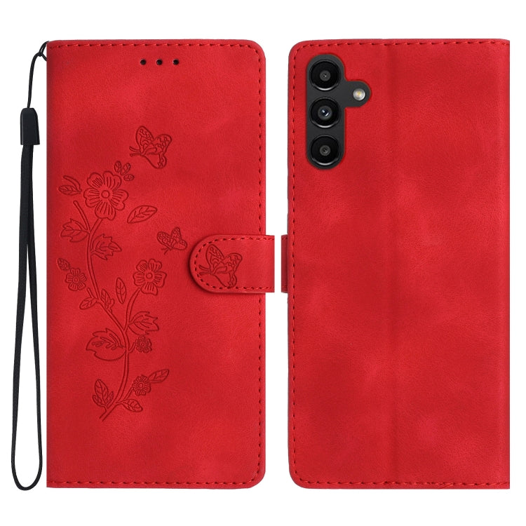 Samsung Galaxy A05s case featuring a flower butterfly embossing pattern, made from durable PU and TPU materials.