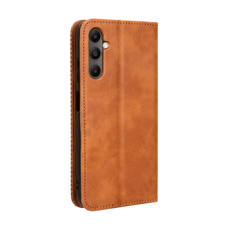 Samsung Galaxy A05s Magnetic Buckle Retro Texture Leather Phone Case in brown with card slots and a magnetic closure.