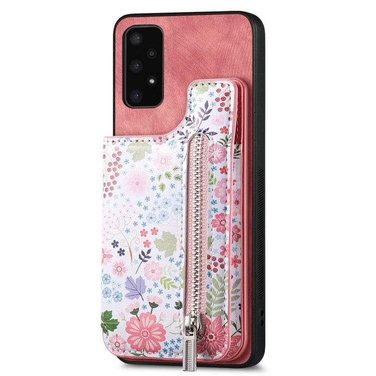 Samsung Galaxy A05s Retro Painted Zipper Wallet Case showcasing its stylish design and functional features.