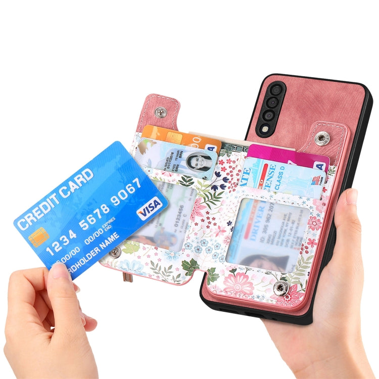 Samsung Galaxy A05s Retro Painted Zipper Wallet Case showcasing its stylish design and functional features.