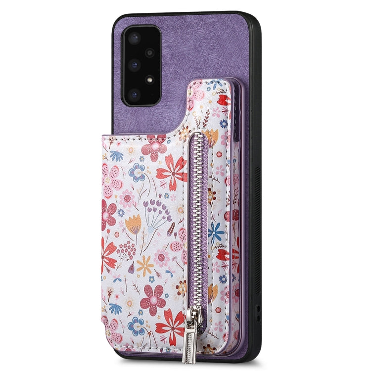 Samsung Galaxy A05s Retro Painted Zipper Wallet Case showcasing its stylish design and functional features.