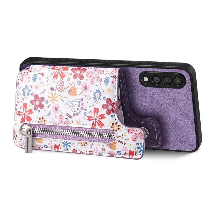 Samsung Galaxy A05s Retro Painted Zipper Wallet Case showcasing its stylish design and functional features.