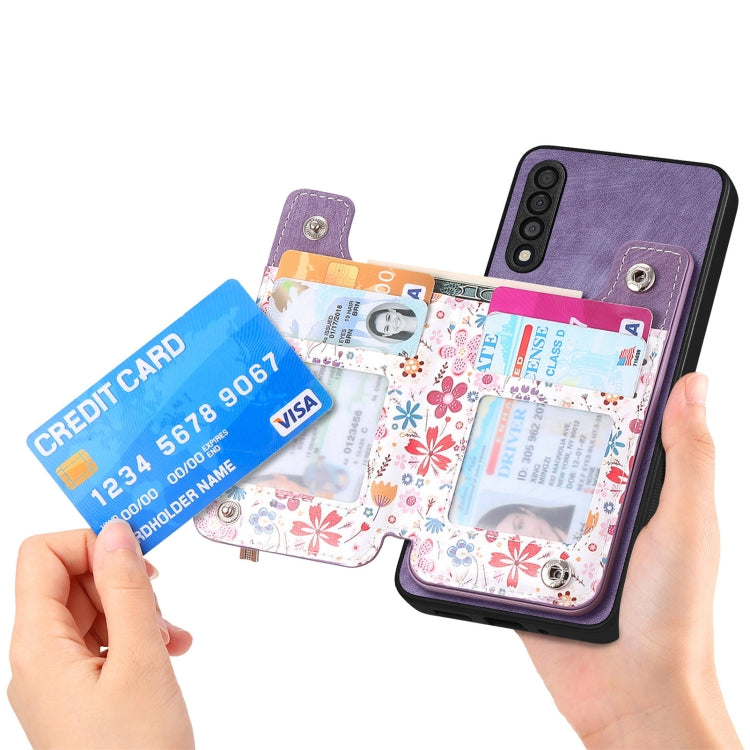 Samsung Galaxy A05s Retro Painted Zipper Wallet Case showcasing its stylish design and functional features.