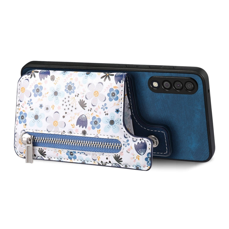 Samsung Galaxy A05s Retro Painted Zipper Wallet Case showcasing its stylish design and functional features.