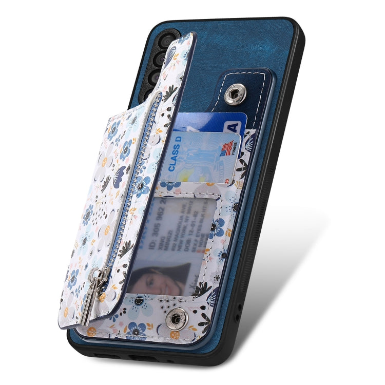 Samsung Galaxy A05s Retro Painted Zipper Wallet Case showcasing its stylish design and functional features.