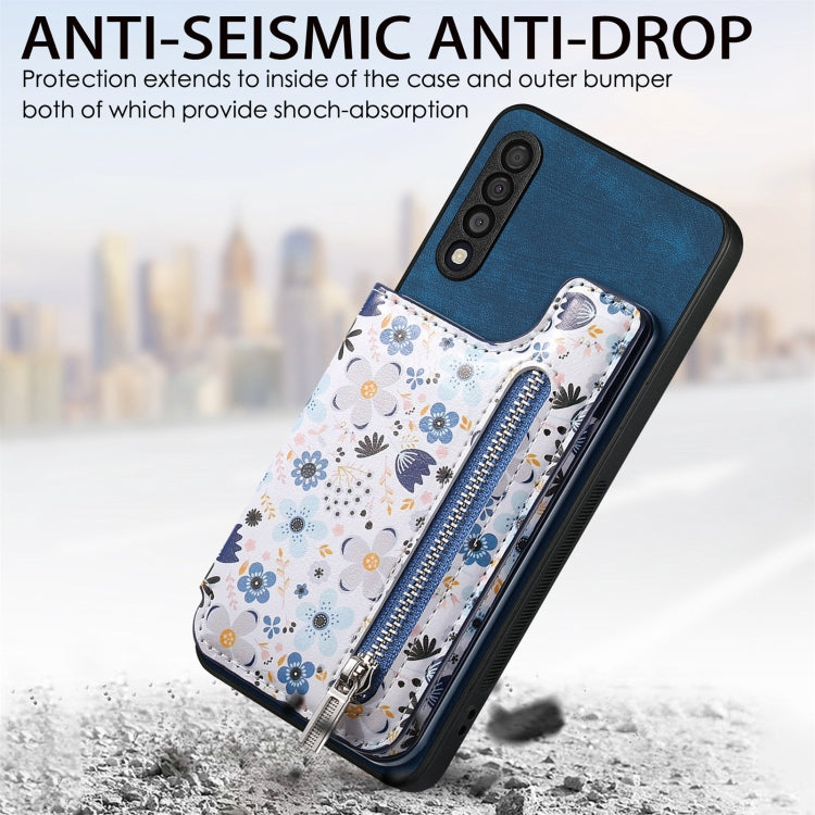 Samsung Galaxy A05s Retro Painted Zipper Wallet Case showcasing its stylish design and functional features.